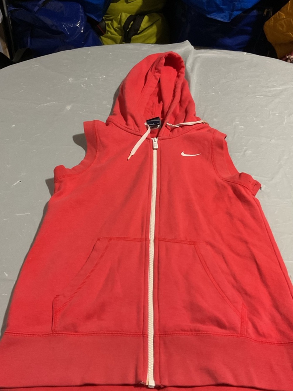 Nike Red Fleece Sleeveless Zip Hoodie with White Trim 10100